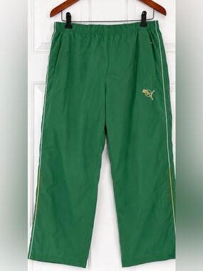 Puma Vintage  Fully Lined Track Pants Green Windbreaker Athletic Joggers Size 30